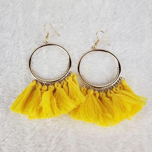 Gold Fringe Tassel Earrings - Picture 2 of 3